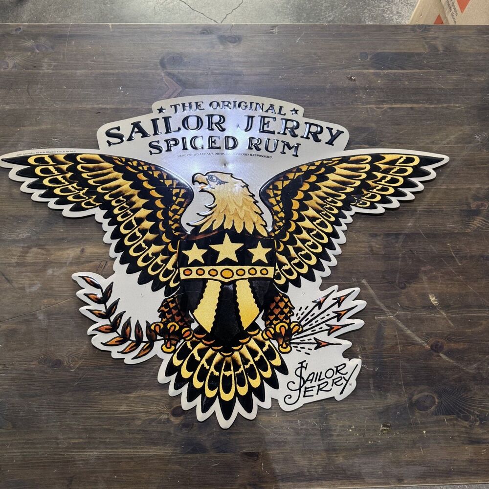 Vintage Original Artwork Sailor Jerry Spiced Rum Metal Tin Sign, 24 X 23